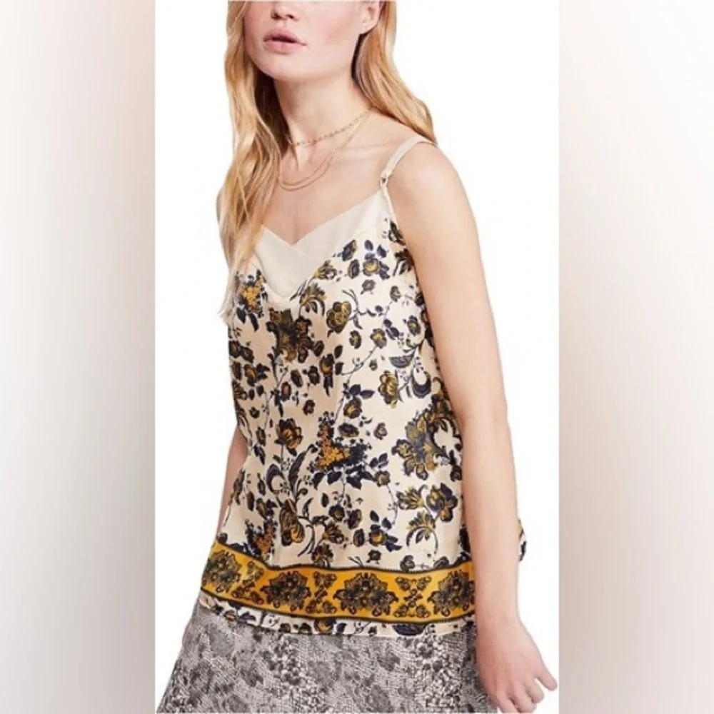 NWT Free People Women’s Solstice Satin Camisole Oversized sz Small in Tea Combo